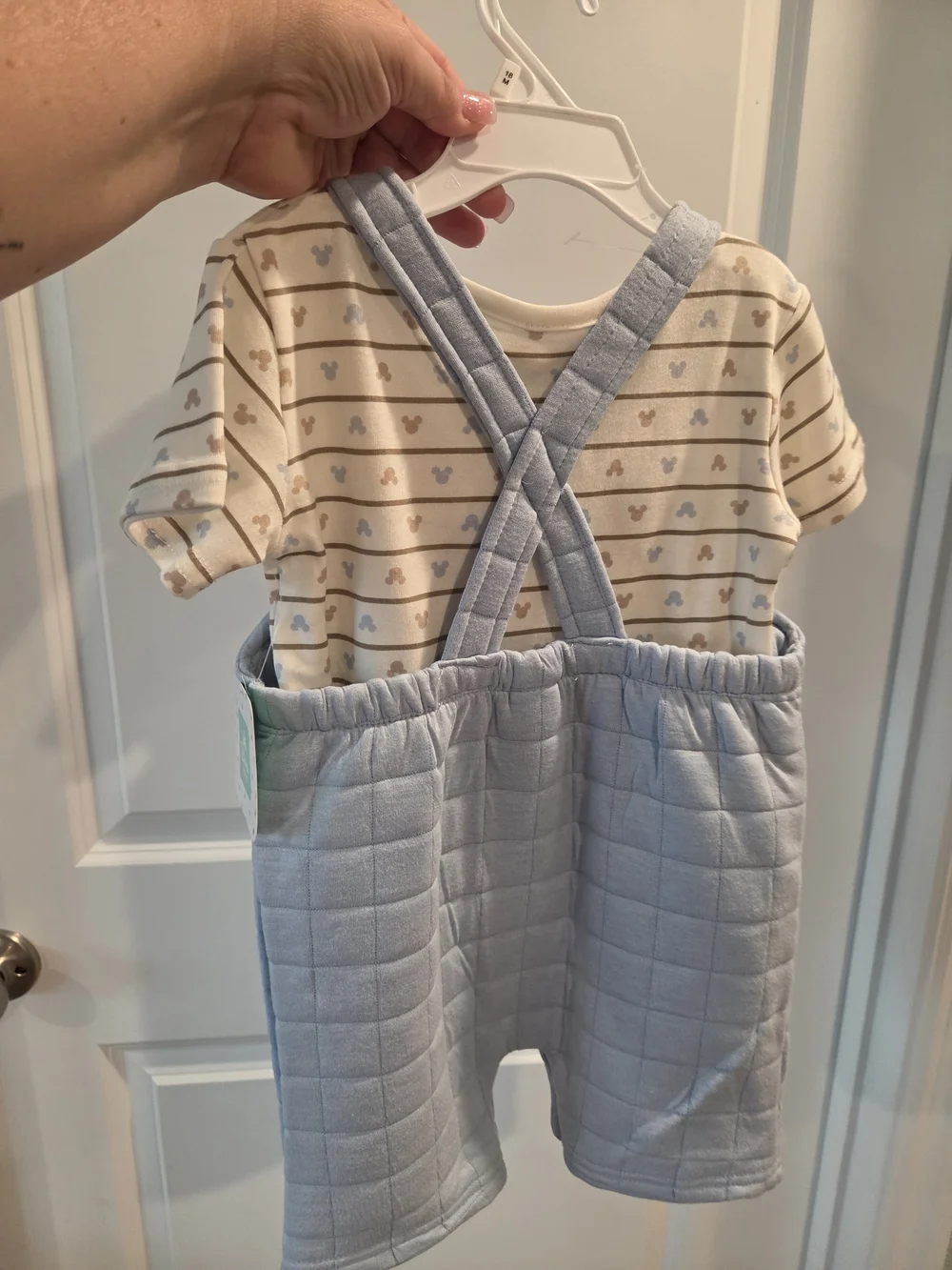 Disney Light Blue Mickey Mouse Quilted Romper Set with Cream Stripe Tee Nwt 18m